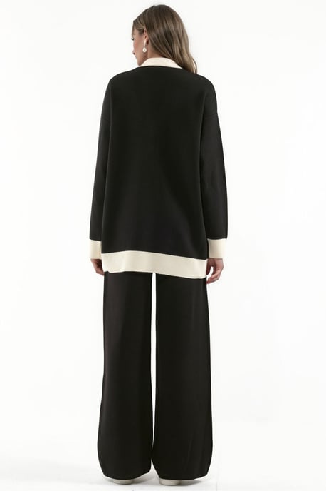Buttoned Cardigan & Textured High Waist Knit Pants Co-Ord Set - Image 3