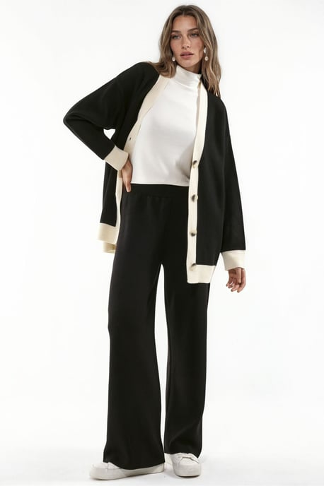 Buttoned Cardigan & Textured High Waist Knit Pants Co-Ord Set - Image 4