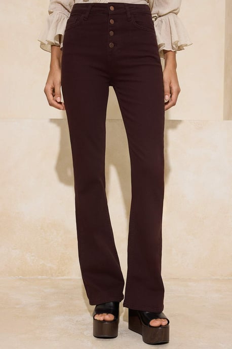 TRENDYOLMİLLA Women's Brown Plain Flare High Waist Jeans - Image 2