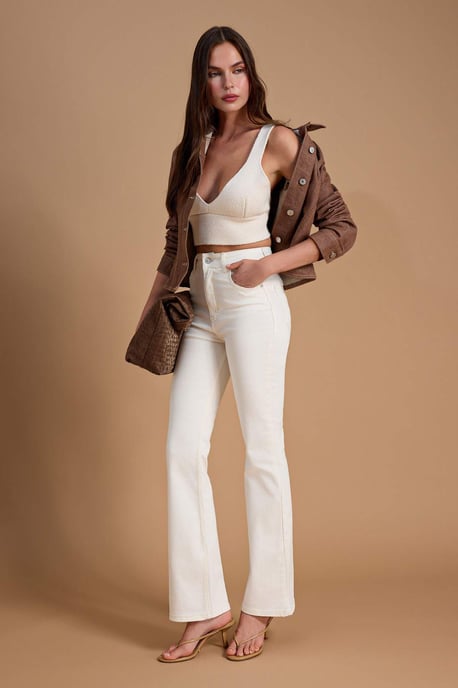 TRENDYOLMİLLA Dames Ecru Effen Flared Hoge taille Jeans - Image 6