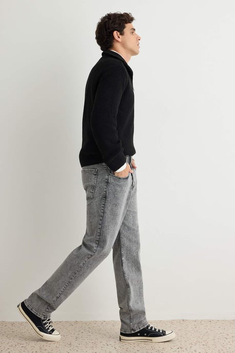 TRENDYOL MAN Men's Gray Plain Baggy Normal waist Jeans - Image 2