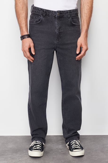 TRENDYOL MAN Men's Gray Plain Baggy Normal waist Jeans - Image 3