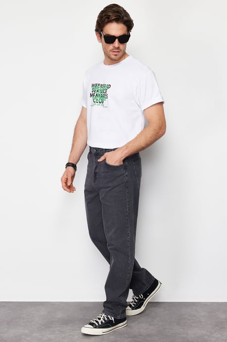 TRENDYOL MAN Men's Gray Plain Baggy Normal waist Jeans - Image 6