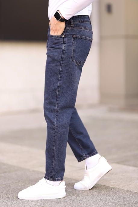 TRENDYOL MAN Men's Dark blue Plain Boyfriend Normal waist Jeans - Image 3