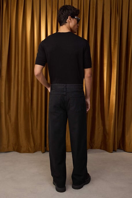 TRENDYOL MAN Men's Black Plain Baggy Normal waist Jeans - Image 3