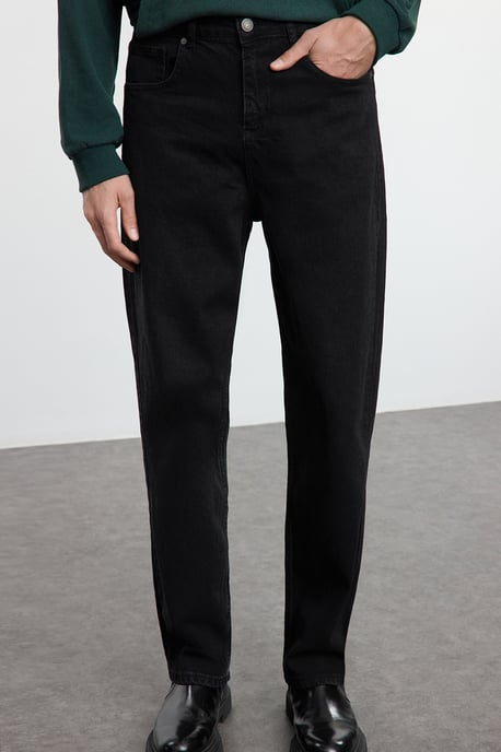 TRENDYOL MAN Men's Black Plain Baggy Normal waist Jeans - Image 1