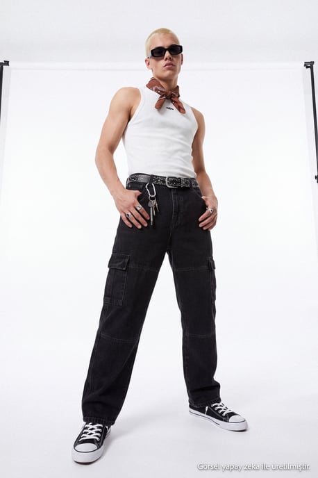 TRENDYOL MAN Men's Gray Plain Boyfriend Normal waist Jeans - Image 4