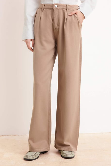 TRENDYOLMİLLA Dames Bruin Effen Wijde pijp Hoge taille Jeans - Image 1