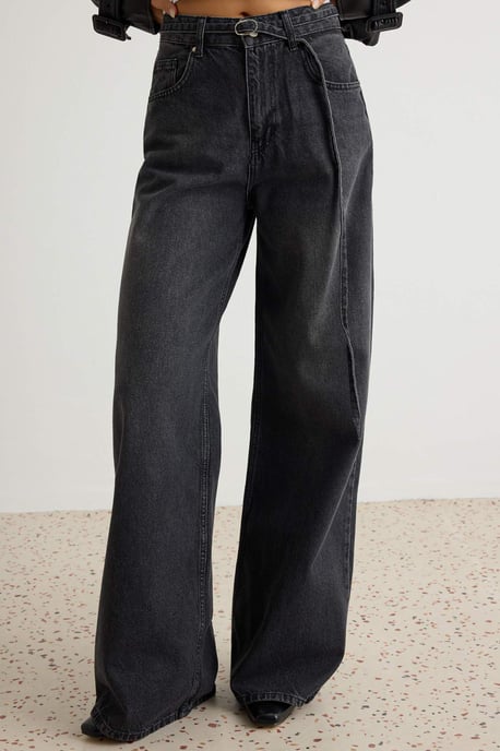TRENDYOLMİLLA Dames Grijs Effen Wijde pijp Hoge taille Jeans - Image 2