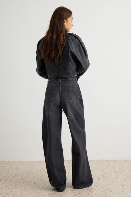 TRENDYOLMİLLA Dames Grijs Effen Wijde pijp Hoge taille Jeans - Image 3