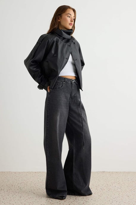TRENDYOLMİLLA Dames Grijs Effen Wijde pijp Hoge taille Jeans - Image 6