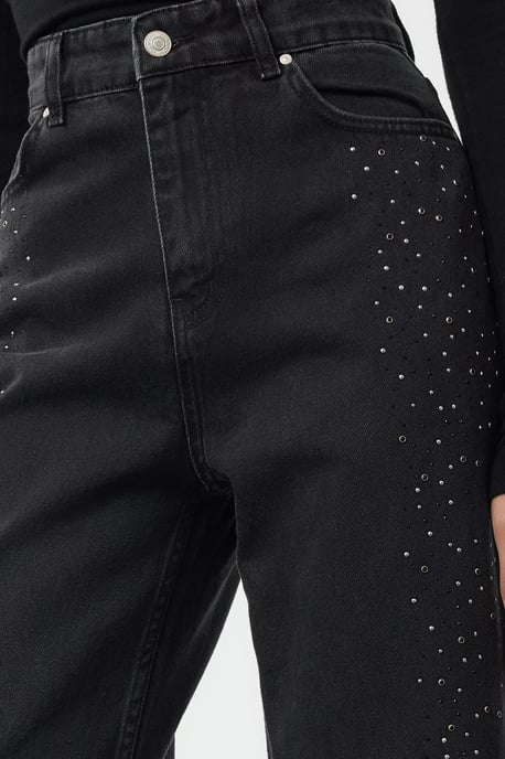 TRENDYOLMİLLA Dames Zwart Effen Wijde pijp Hoge taille Jeans - Image 3