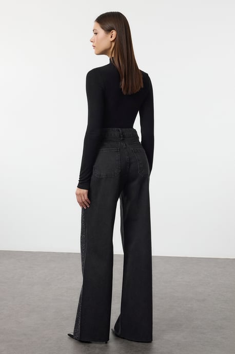 TRENDYOLMİLLA Dames Zwart Effen Wijde pijp Hoge taille Jeans - Image 4