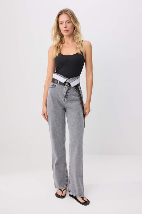 TRENDYOLMİLLA Dames Zwart Effen Wijde pijp Hoge taille Jeans - Image 1