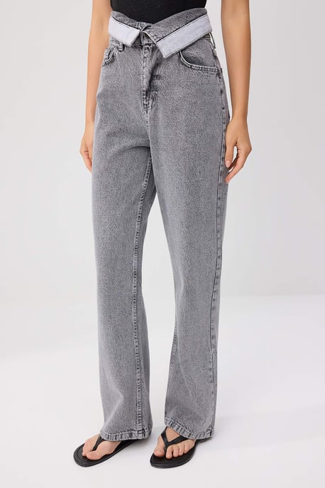 TRENDYOLMİLLA Dames Zwart Effen Wijde pijp Hoge taille Jeans - Image 2