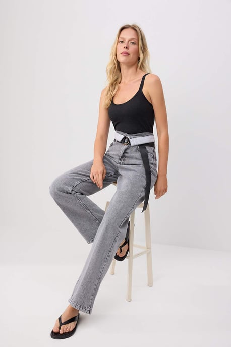 TRENDYOLMİLLA Dames Zwart Effen Wijde pijp Hoge taille Jeans - Image 4