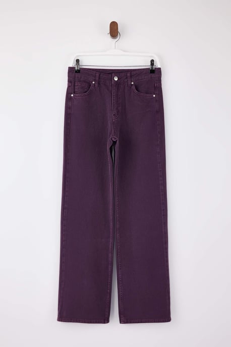 TRENDYOLMİLLA Dames Bordeaux Effen Wijde pijp Hoge taille Jeans - Image 4