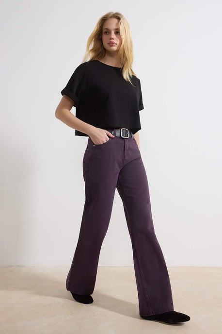 TRENDYOLMİLLA Dames Bordeaux Effen Wijde pijp Hoge taille Jeans - Image 6