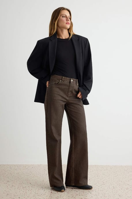 TRENDYOLMİLLA Dames Grijs Effen Wijde pijp Hoge taille Jeans - Image 4