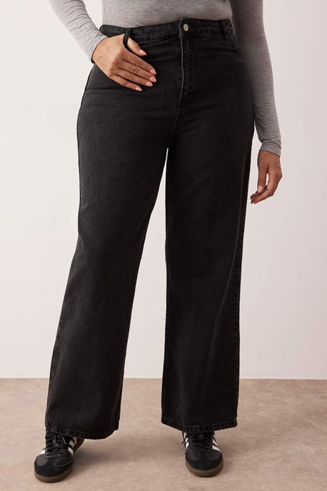 Trendyol Curve Dames Grijs Effen Wijde pijp Hoge taille Grote maten Jeans - Image 2