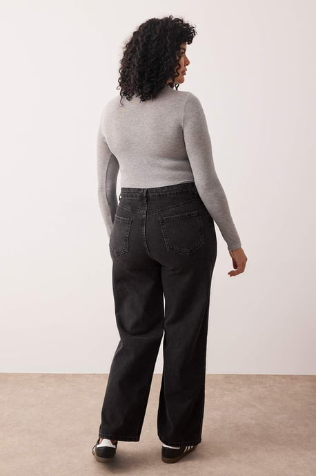 Trendyol Curve Dames Grijs Effen Wijde pijp Hoge taille Grote maten Jeans - Image 3