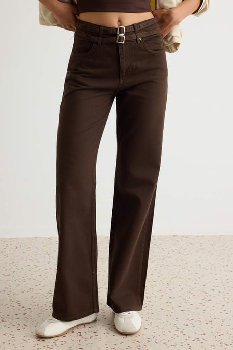 TRENDYOLMİLLA Dames Bruin Effen Wijde pijp Hoge taille Jeans - Image 2