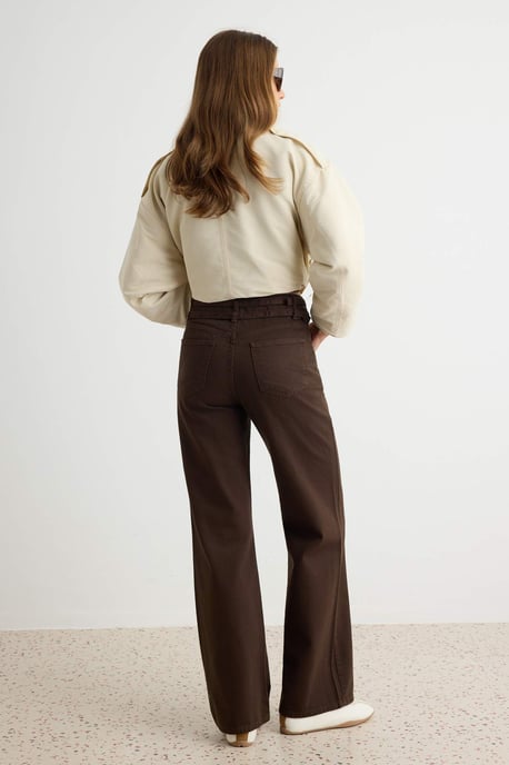 TRENDYOLMİLLA Dames Bruin Effen Wijde pijp Hoge taille Jeans - Image 3