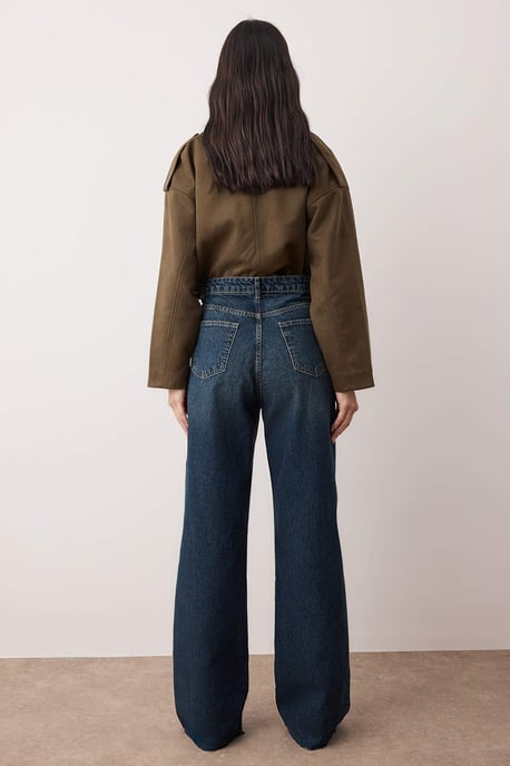 TRENDYOLMİLLA Dames Donkerblauw Effen Wijde pijp Hoge taille Jeans - Image 3