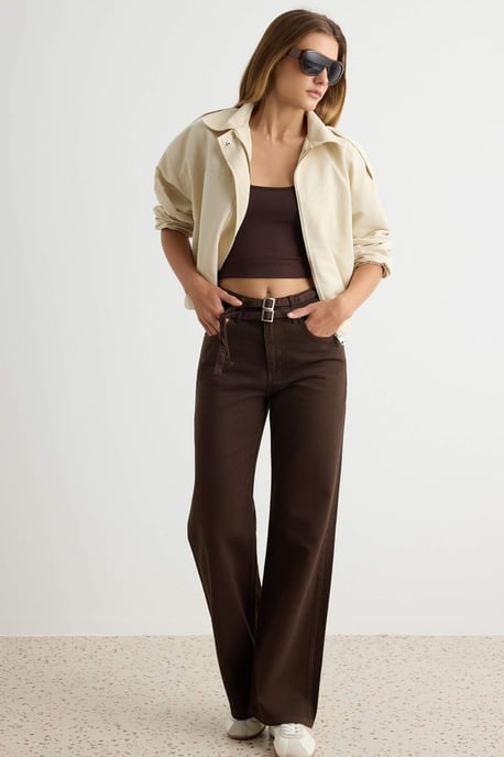 TRENDYOLMİLLA Dames Bruin Effen Wijde pijp Hoge taille Jeans - Image 6