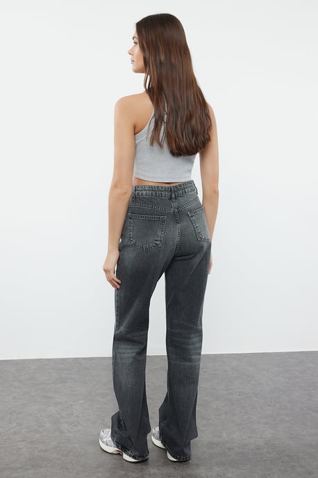 TRENDYOLMİLLA Dames Grijs Effen Wijde pijp Hoge taille Jeans - Image 4