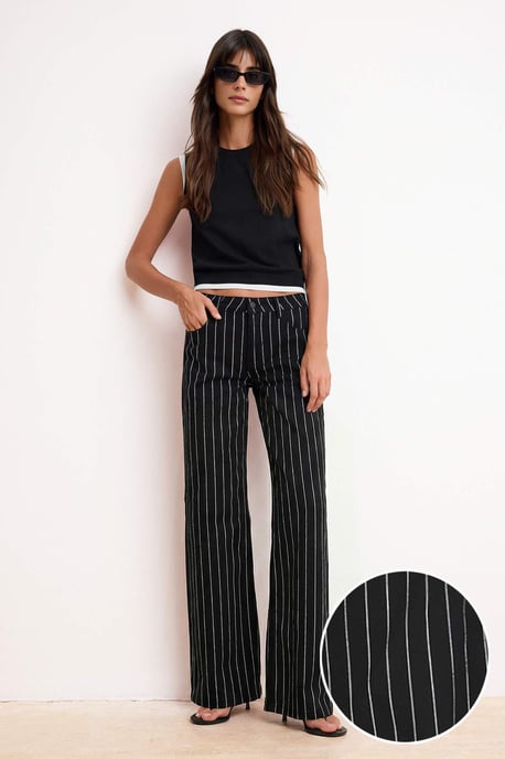 TRENDYOLMİLLA Women's Black Striped Wide Leg High Waist Jeans - Image 1