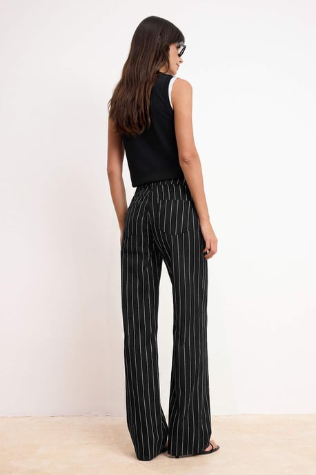TRENDYOLMİLLA Women's Black Striped Wide Leg High Waist Jeans - Image 3