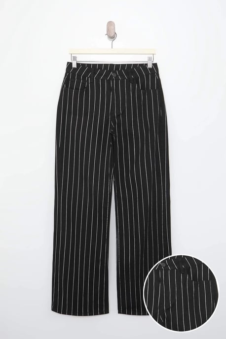 TRENDYOLMİLLA Women's Black Striped Wide Leg High Waist Jeans - Image 4