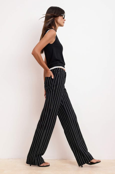 TRENDYOLMİLLA Women's Black Striped Wide Leg High Waist Jeans - Image 6