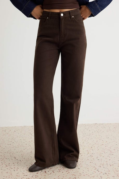 TRENDYOLMİLLA Dames Bruin Effen Wijde pijp Hoge taille Jeans - Image 2