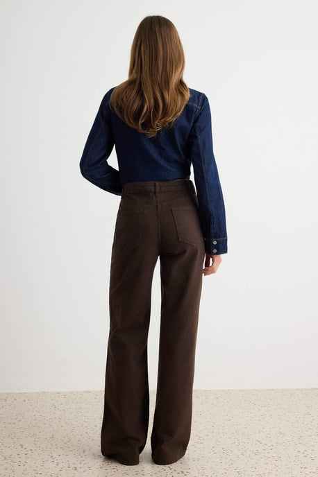 TRENDYOLMİLLA Dames Bruin Effen Wijde pijp Hoge taille Jeans - Image 3