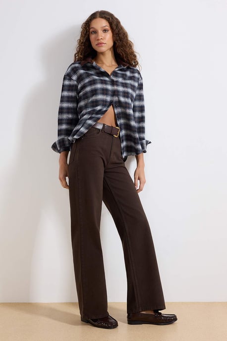 TRENDYOLMİLLA Dames Bruin Effen Wijde pijp Hoge taille Jeans - Image 4