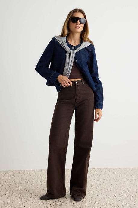 TRENDYOLMİLLA Dames Bruin Effen Wijde pijp Hoge taille Jeans - Image 6