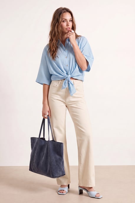 TRENDYOLMİLLA Dames Ecru Effen Wijde pijp Hoge taille Jeans - Image 1