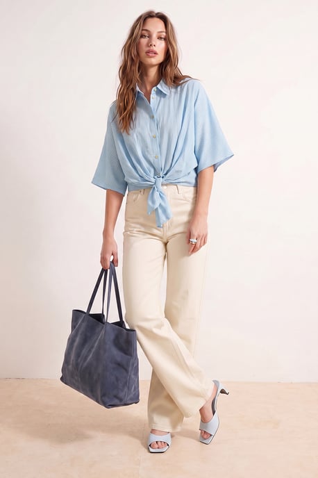 TRENDYOLMİLLA Dames Ecru Effen Wijde pijp Hoge taille Jeans - Image 2