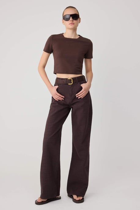 TRENDYOLMİLLA Dames Bruin Effen Wijde pijp Hoge taille Jeans - Image 1