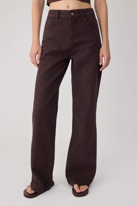 TRENDYOLMİLLA Dames Bruin Effen Wijde pijp Hoge taille Jeans - Image 2