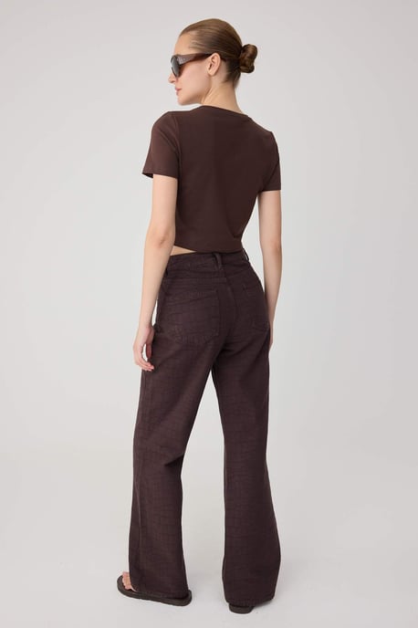 TRENDYOLMİLLA Dames Bruin Effen Wijde pijp Hoge taille Jeans - Image 3