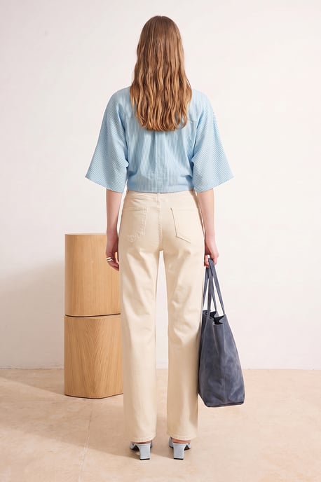 TRENDYOLMİLLA Dames Ecru Effen Wijde pijp Hoge taille Jeans - Image 3