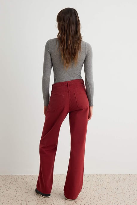 TRENDYOLMİLLA Dames Bordeaux Effen Wijde pijp Hoge taille Jeans - Image 2