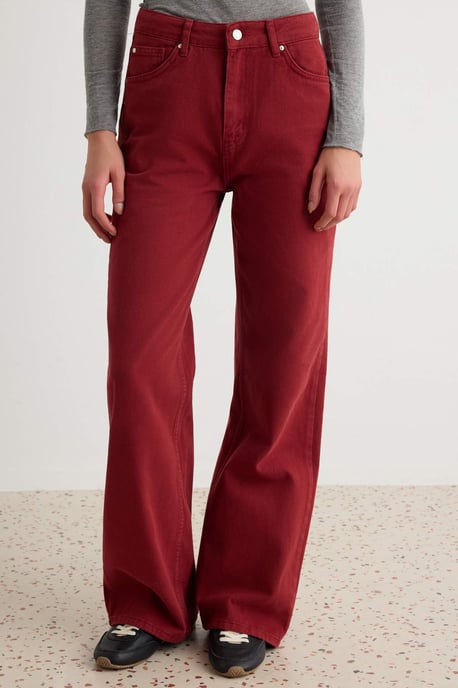 TRENDYOLMİLLA Dames Bordeaux Effen Wijde pijp Hoge taille Jeans - Image 3