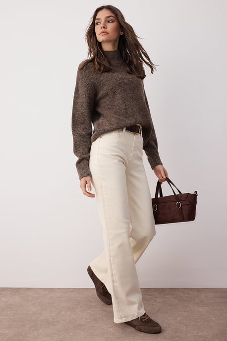 TRENDYOLMİLLA Dames Ecru Effen Wijde pijp Hoge taille Jeans - Image 4