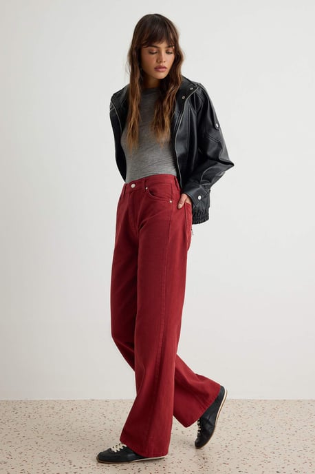 TRENDYOLMİLLA Dames Bordeaux Effen Wijde pijp Hoge taille Jeans - Image 4
