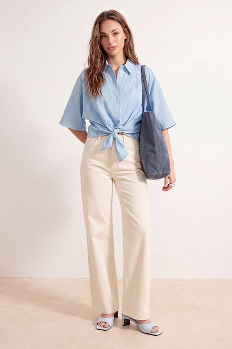 TRENDYOLMİLLA Dames Ecru Effen Wijde pijp Hoge taille Jeans - Image 6