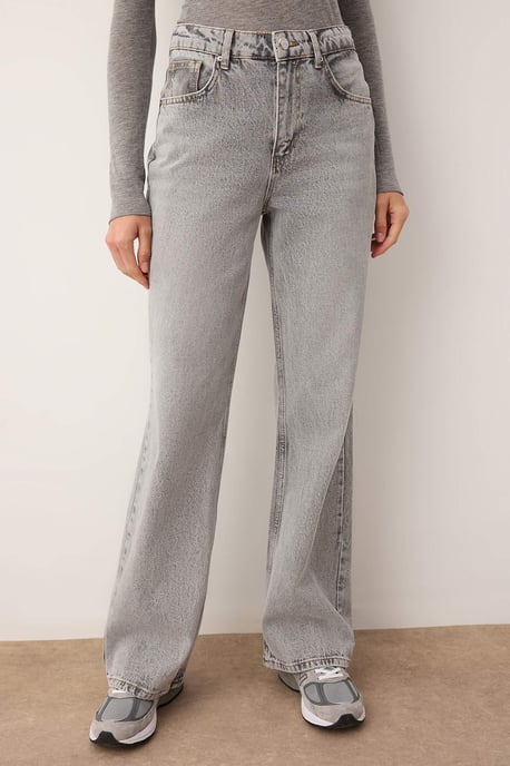TRENDYOLMİLLA Dames Grijs Effen Wijde pijp Hoge taille Jeans - Image 2